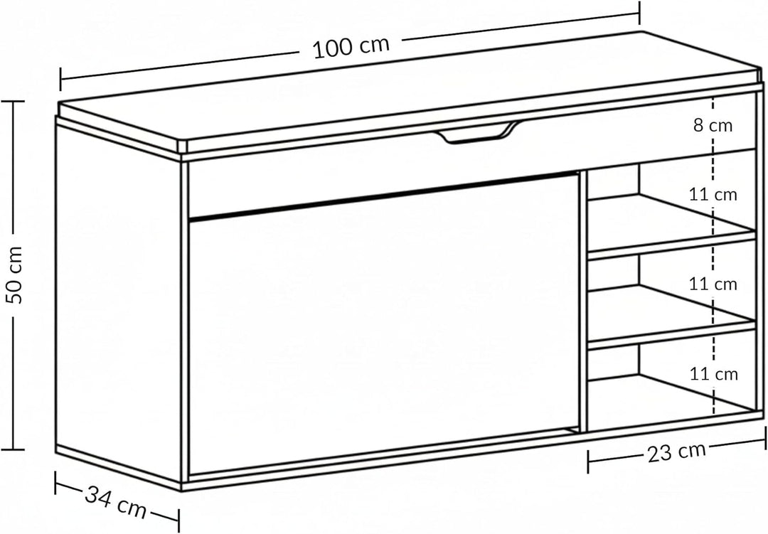 GRADIA Schuhschrank mit Sitzbank, MDF, Schwarz, 100 x 34 x 50 cm, ausziehbare Regale, Polyester-Pols