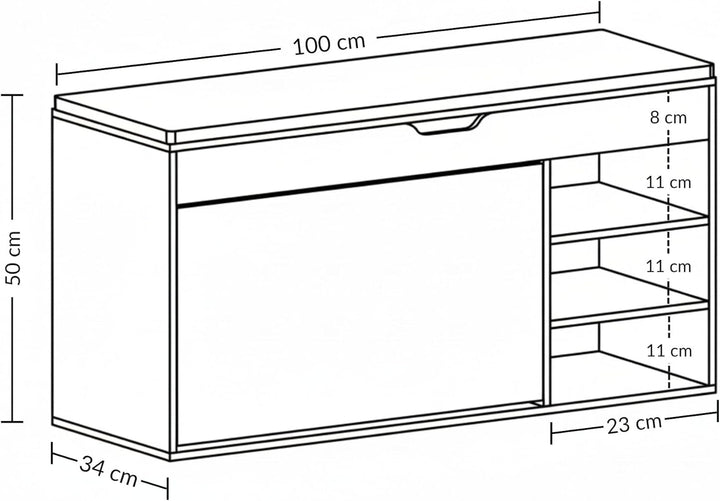 GRADIA Schuhschrank mit Sitzbank, MDF, Schwarz, 100 x 34 x 50 cm, ausziehbare Regale, Polyester-Pols