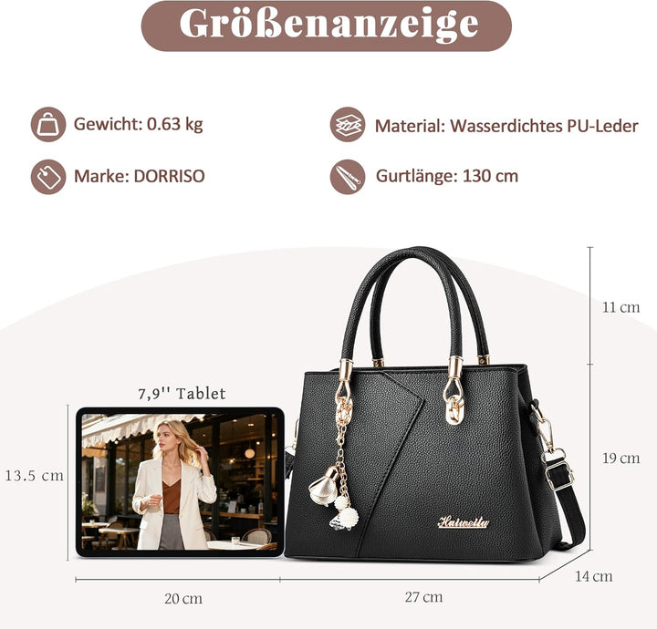 DORRISO Mode Handtasche Damen Elegant Tote Tasche mit Schickem Blumenanhänger Henkeltasche für Einka