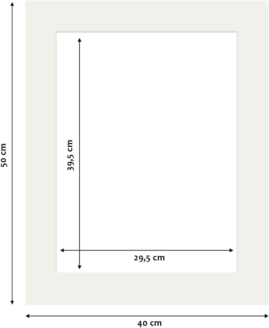 PHOTOLINI Passepartout 40x50 aussen für 30x40 innen, säurefrei 1,5 mm Passepartout Karton Creme-Weis