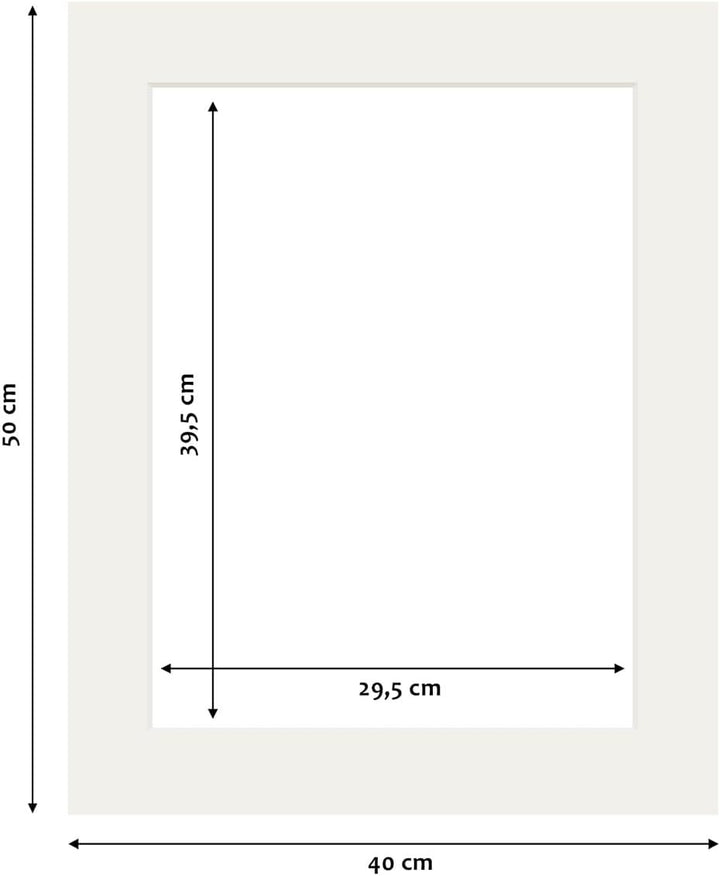 PHOTOLINI Passepartout 40x50 aussen für 30x40 innen, säurefrei 1,5 mm Passepartout Karton Creme-Weis