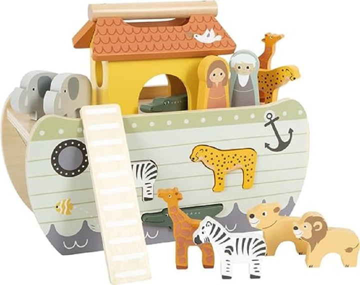 Small Foot Steckspiel Arche Noah „Safari“, Motorikspielzeug aus Holz mit 15 Tierfiguren, für Kinder