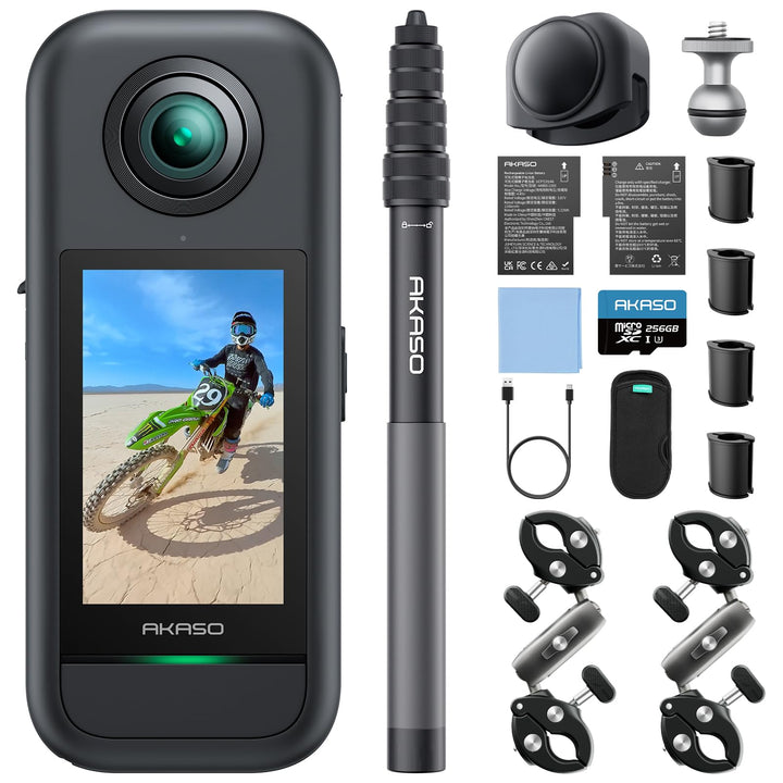 AKASO 360 Moto Pack – Action Cam 360 ° in 5,7 K, Foto 72 MP, Dual-Sensor 1/2 Zoll 48 MP, 360 ° Horiz