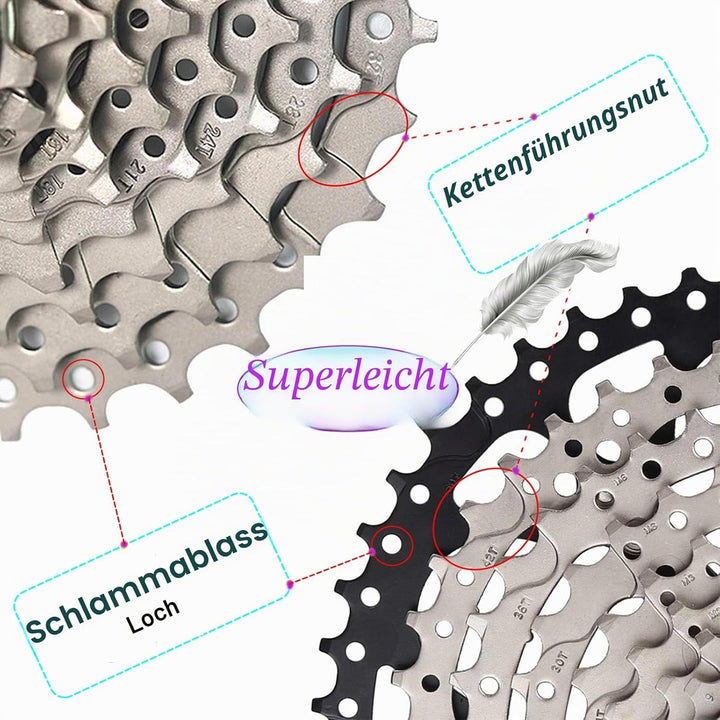 LANXUANR 9 Fach Fahrrad Kassetten ist für Mountainbikes und Rennräder geeignet. Superleicht 11-25T,