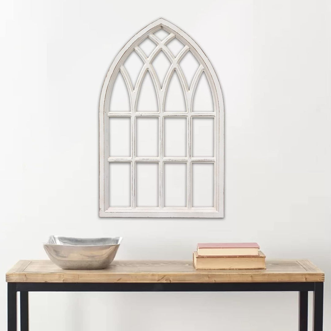Sintosin Vintage Gewölbte Fensterrahmen Deko Weiss Gross 50x80 cm, Bauernhaus Kathedrale Fensterlade