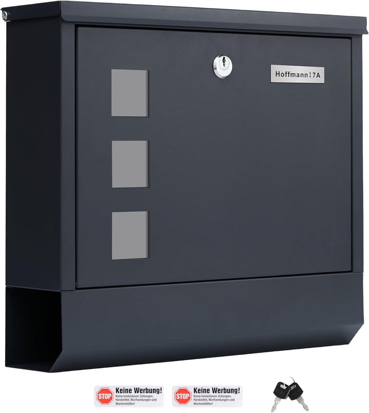 XL personalisiert Briefkasten mit Edelstahl Namensschild Anthracite Wandbriefkasten Postkasten Brief