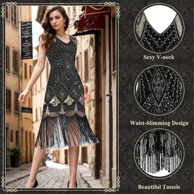 PLULON 1920er-Jahre-Flapper-Kleid. Brüllendes 20er-Jahre-Gatsby-Kleid-Kostüm mit 20er-Jahre-Accessoi