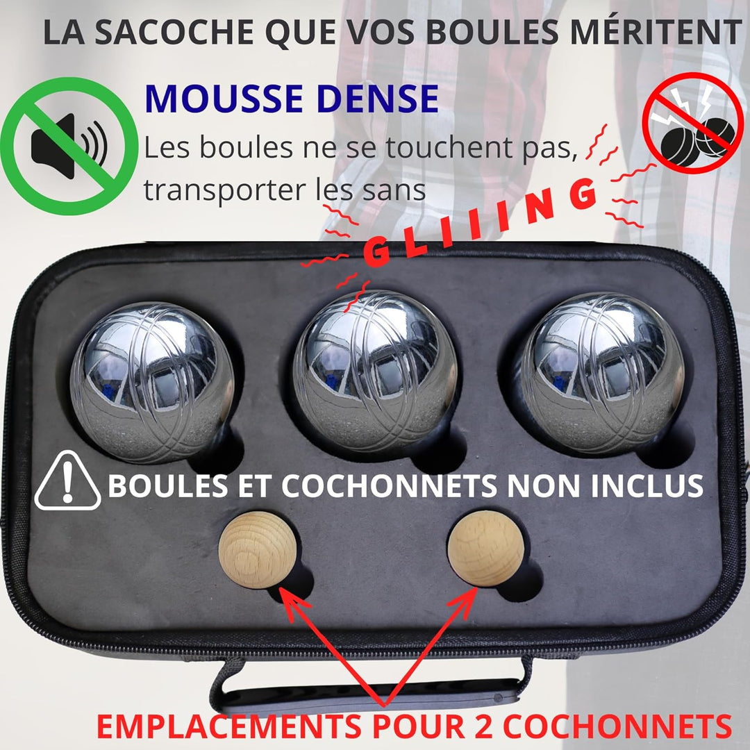 Tasche für Boccia, Hartschale, 3 Kugeln bis 8 cm, Tripletttasche für Petanque, Transporttasche, leis