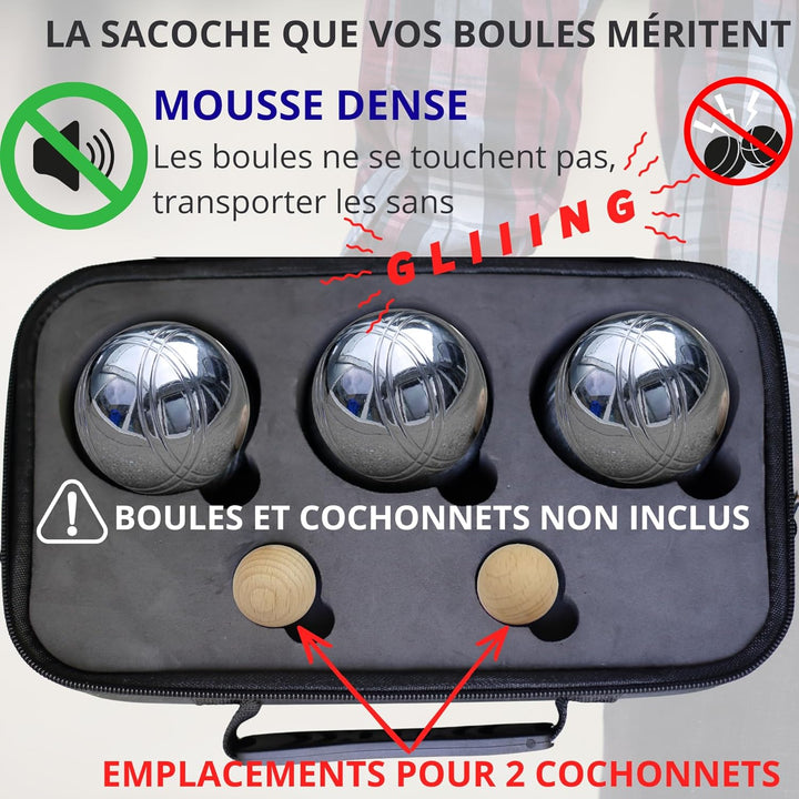 Tasche für Boccia, Hartschale, 3 Kugeln bis 8 cm, Tripletttasche für Petanque, Transporttasche, leis