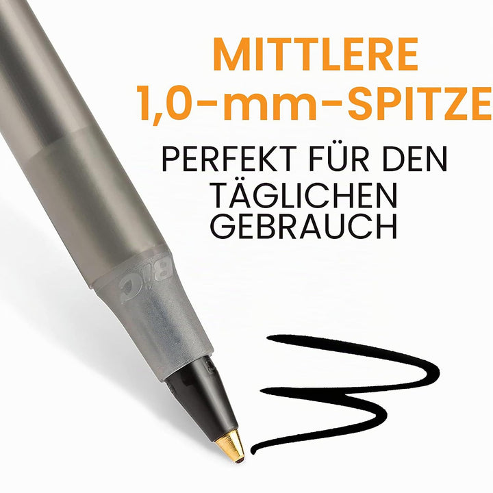 BIC Round Stic Xtra Life Kugelschreiber, mittlere Spitze, 1,0 mm, Schwarz, 12 Stück