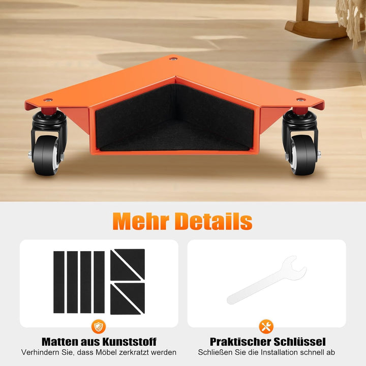 4 Stück Eckenroller Set Möbel Transportrollen Set Möbelrollen Schwerlast Tragkraft 639 kg Möbel Doll