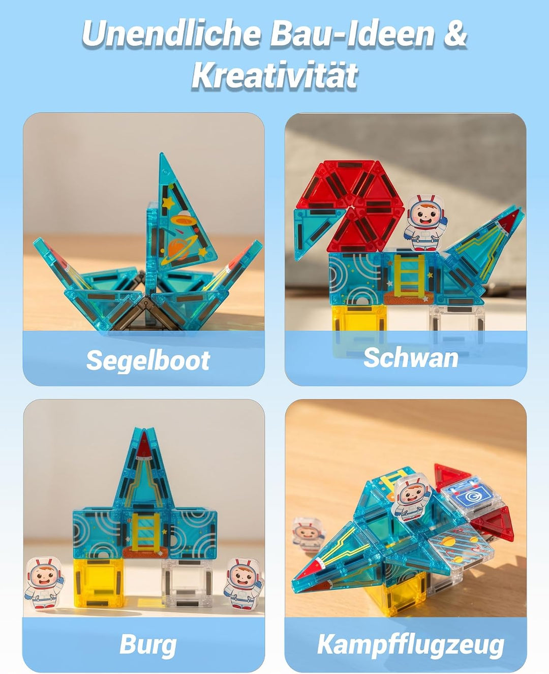 Mini Magnetische Bausteine Reiseset mit Metallbox, 39 Teile Magnetbausteine Rakete, Rakete