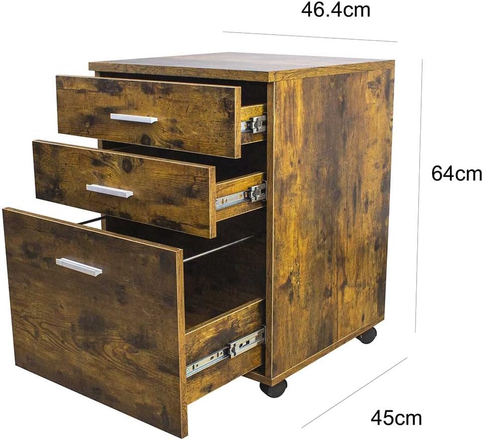 BAKAJI Kommode Schreibtisch Druckerschrank aus MDF-Holz mit 3 Schubladen und 4 drehbaren Rädern, mod