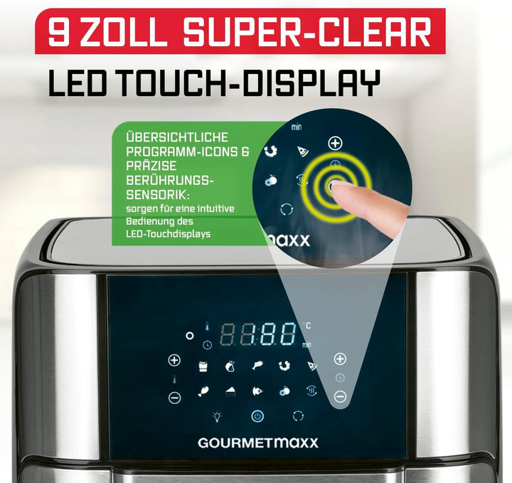GOURMETmaxx Digitale XXL Heissluftfritteuse 12 Liter | Frittieren ohne Fett, Zubehör ist spülmaschin