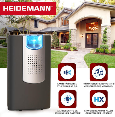 Heidemann Funkgong Set HX Flashlight (anthrazit, max. Reichweite 200 m, Lautstärke 4-stufig einstell