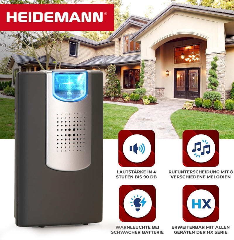 Heidemann Funkgong Set HX Flashlight (anthrazit, max. Reichweite 200 m, Lautstärke 4-stufig einstell
