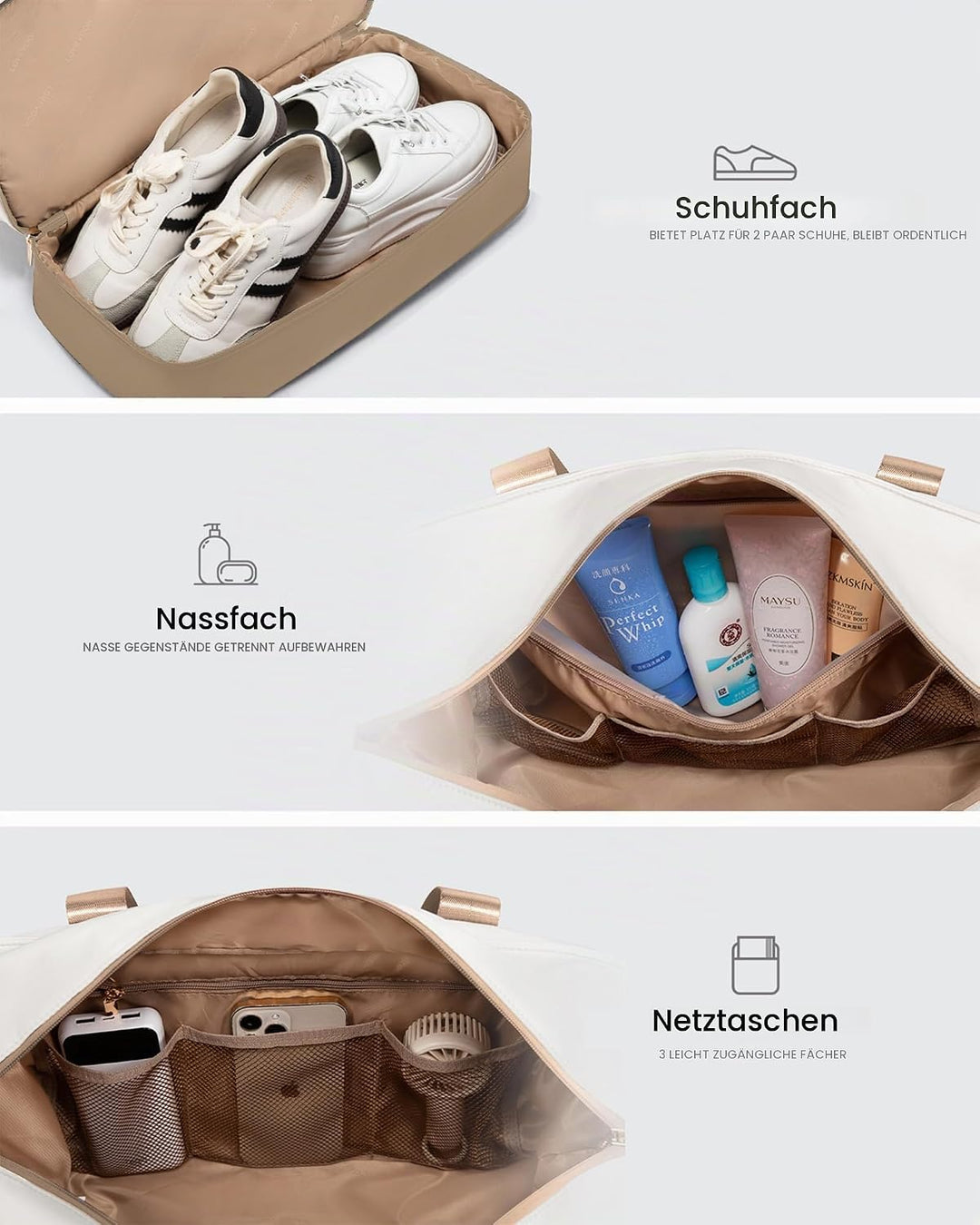 LOVEVOOK Reisetasche Damen, Wasserdicht Weekender Travel Bag mit Schuhfach, Duffle Bag Kliniktasche