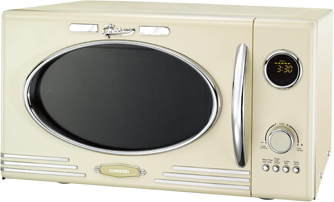 MELISSA 16330128 Retro Mikrowelle/1000 Watt/23 Liter Garraum,Design Mikrowelle mit Grill/Creme Farbe