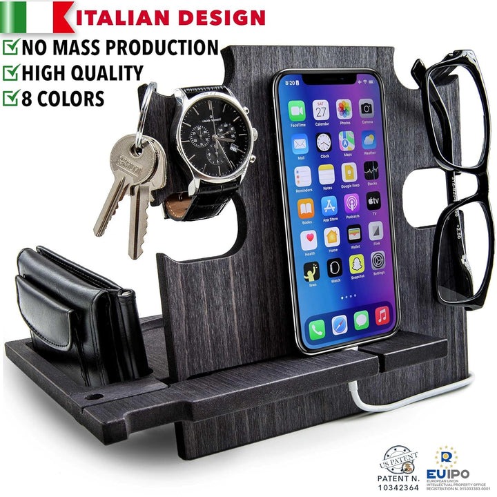 Dockingstation aus Holz, Idee für Männer, Smartphone-Ständer - Nachttischhalter für Ihn, Desk Organi