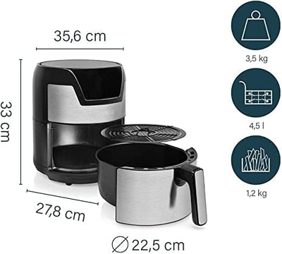 Princess Digitaler Airfryer XXL rund – 4,5 L Volumen – 66,7% weniger Energieverbrauch – Edelstahl –