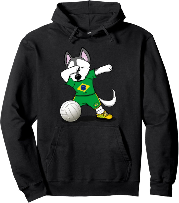 Dabbing Husky Brasilien Volleyball Brasilianische Flagge Pullover Hoodie
