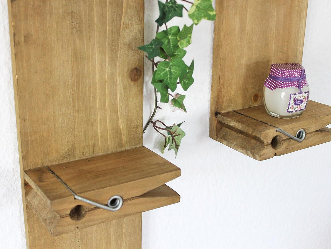 DanDiBo Wandregal 14B460-61 2er Set Setzkasten 39 cm und 64 cm Wäscheklammer Wandkonsole