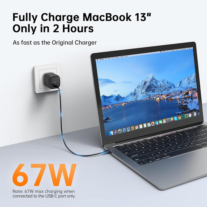 NOVOO 67 W USB-C-Ladegerät mit 2 Anschlüssen, GaN Ladegerät, schnelles Kompakt, faltbar, für Reise,