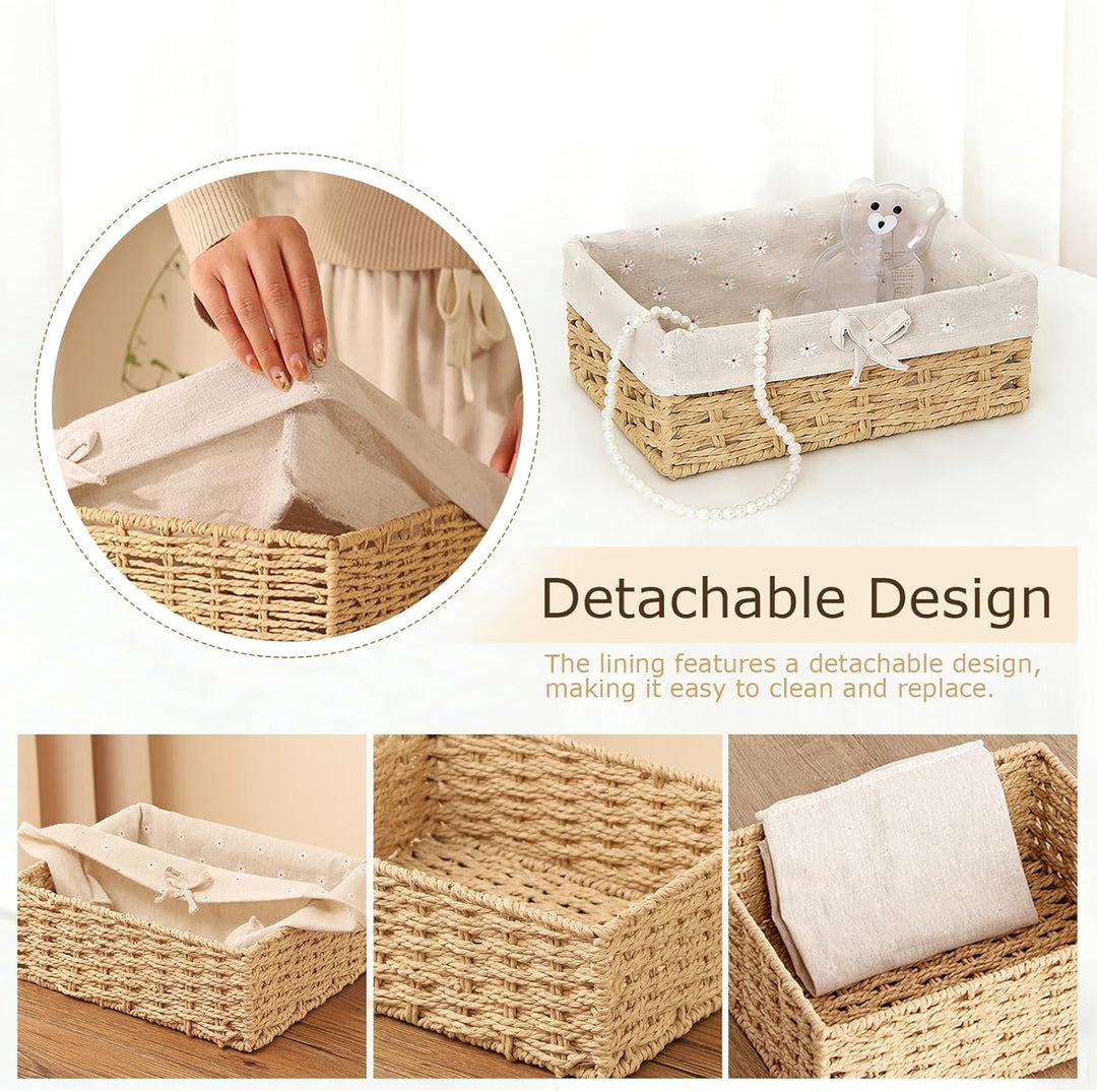 3er Set Brötchenkorb, Scandi Style Aufbewahrungskorb Geflochten Brotkörbchen Körbchen Rattan Korb Br