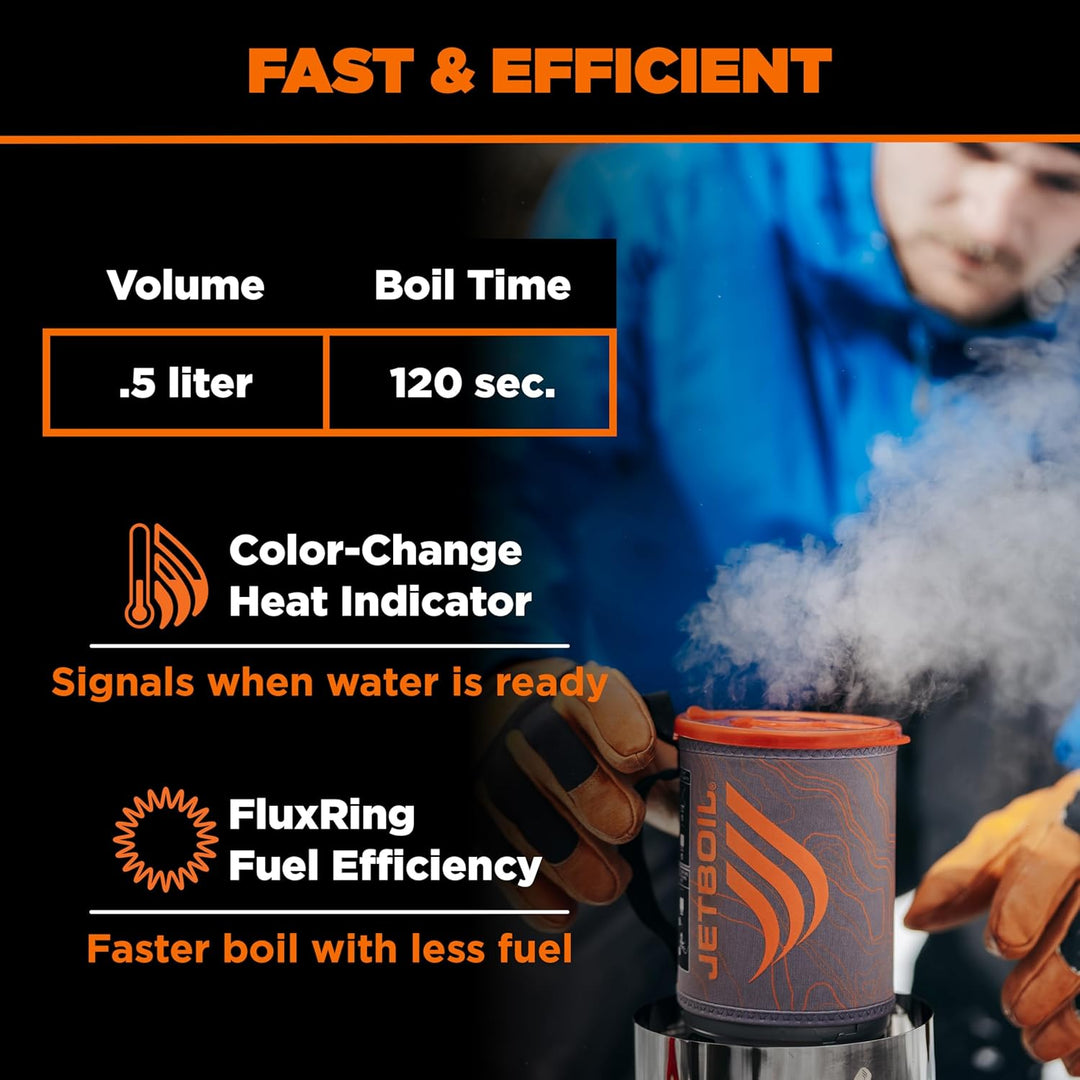 Jetboil Flash 1.0L Tragbarer Schnellkochkocher mit Windschutz für Camping und Rucksackreisen, 1-stuf