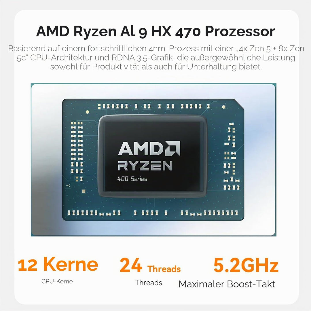Beelink Mini PC SER10 MAX, AMD Ryzen AI 9 HX 470 (12C/24T bis zu 5.2 GHz), 32GB DDR5 RAM, 1TB PCIe 4