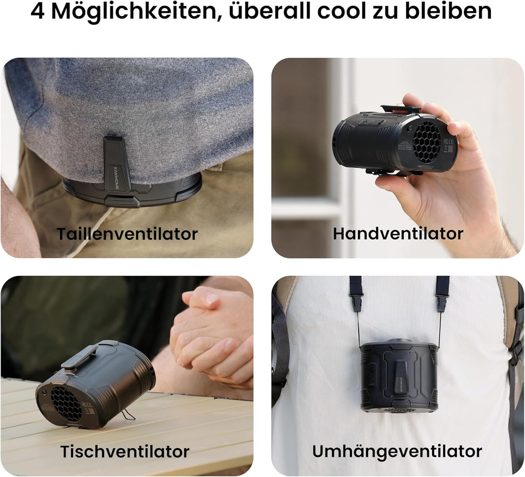 KIWIHOME Tragbarer Taillen-Clip-Ventilator, 360° drehbarer Luftstrom mit 10° vertikaler Anpassung, G