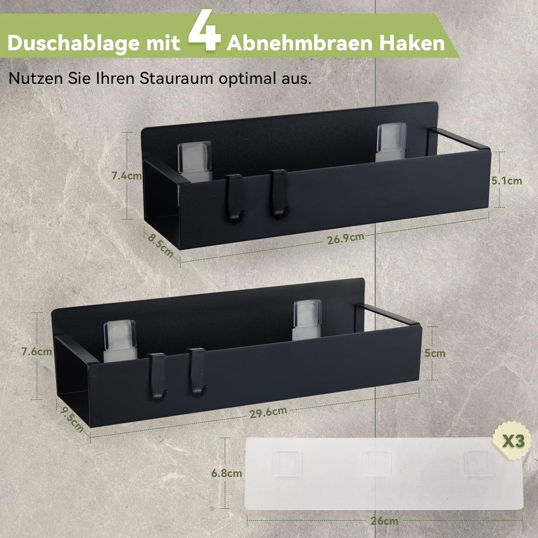 Duschablage ohne Bohren Schwarz, Duschregal Badregal ohne Bohren, 2 Stück Rostfreie Badezimmer Organ