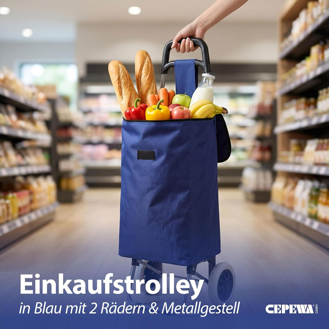 Einkaufstrolley blau | Volumen 45L 40x92x20cm Polyester Metallgestell | Einkaufswagen auf Rollen | R