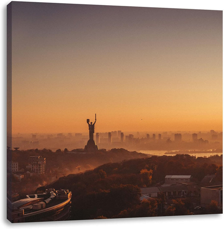 Pixxprint Sonnenuntergang in Kiew als Leinwandbild Quadratisch| Grösse: 60x60 cm | Wandbild | Kunstd