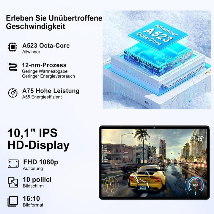 DMOAO Tablet 10 Zoll Android 14 mit 5G WLAN 6, 18 GB RAM + 128 GB ROM(TF 1TB), Widevine L1, Octa-Cor