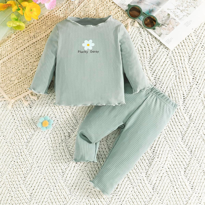 Kleinkind Baby Mädchen kleidung Set Rüschen Gerippte Kurzarm/Langarm T-Shirt Tops + Shorts Hosen 4Pc
