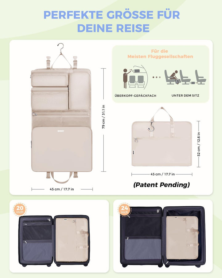 WANDF 6-in-1 Packing Cubes Koffer Organizer mit 360°-Aufhängehaken, Wasserabweisende Packwürfel Komp