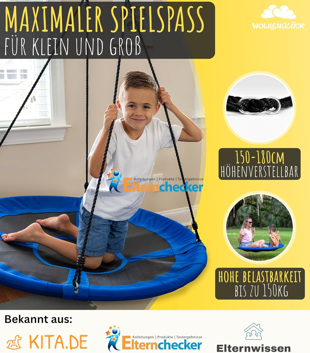 WOLKENGLÜCK® Nestschaukel [Ø 110 cm] - Höhenverstellbare Schaukel Outdoor & Indoor für Kinder und Er