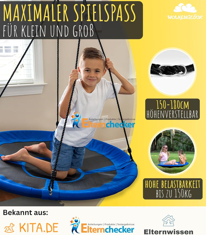 WOLKENGLÜCK® Nestschaukel [Ø 110 cm] - Höhenverstellbare Schaukel Outdoor & Indoor für Kinder und Er