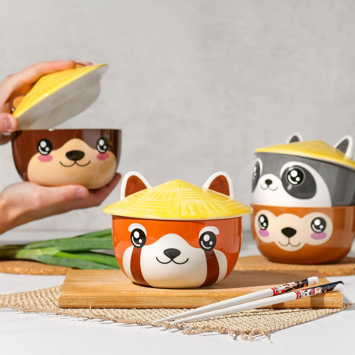 Elbenwald Otter Kawaii Schale mit Deckel für Anime Fans Ramen-Bowl Müslischale rundumbedruckt 550 ml