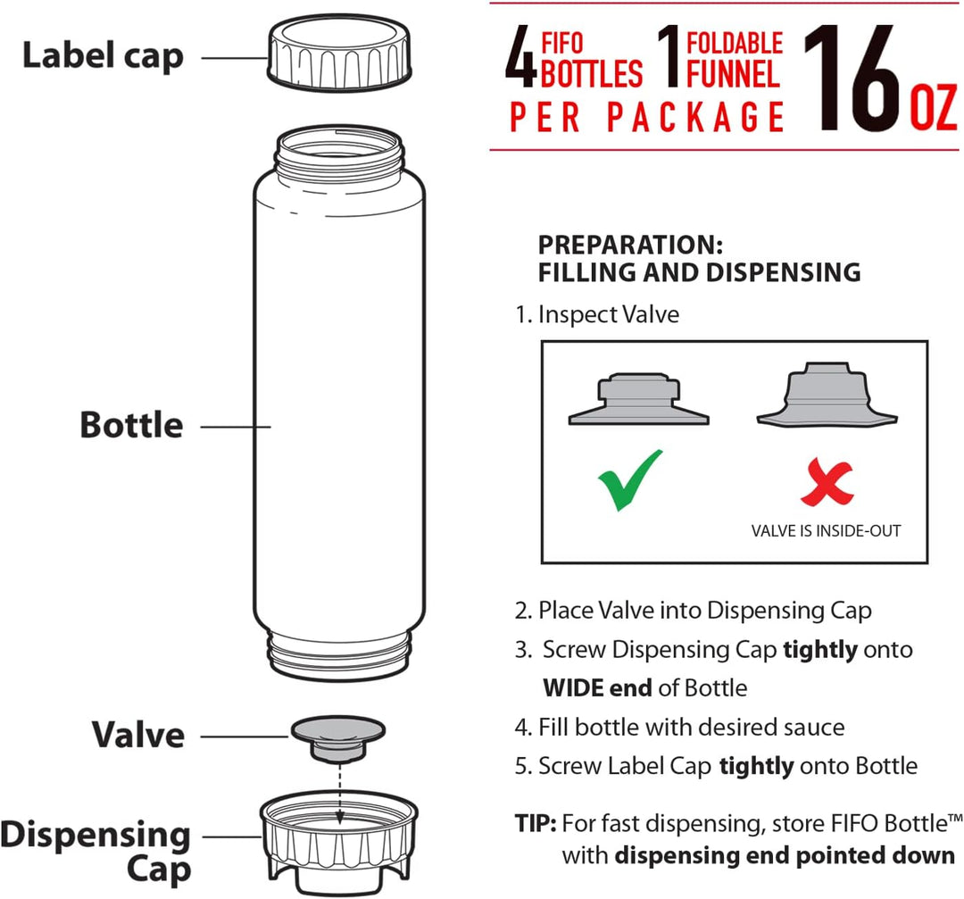 FIFO Quetschflasche nachfüllbar (6 Pack) Blauer Spender für dicke Gewürze, Zahnsteinsossen, Rellish