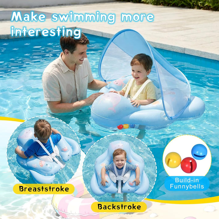 Schwimmring Baby mit abnehmbarem Sonnenschutz Mit Glocke Baby Float Schwimmsitz Kinderbecken Schwimm