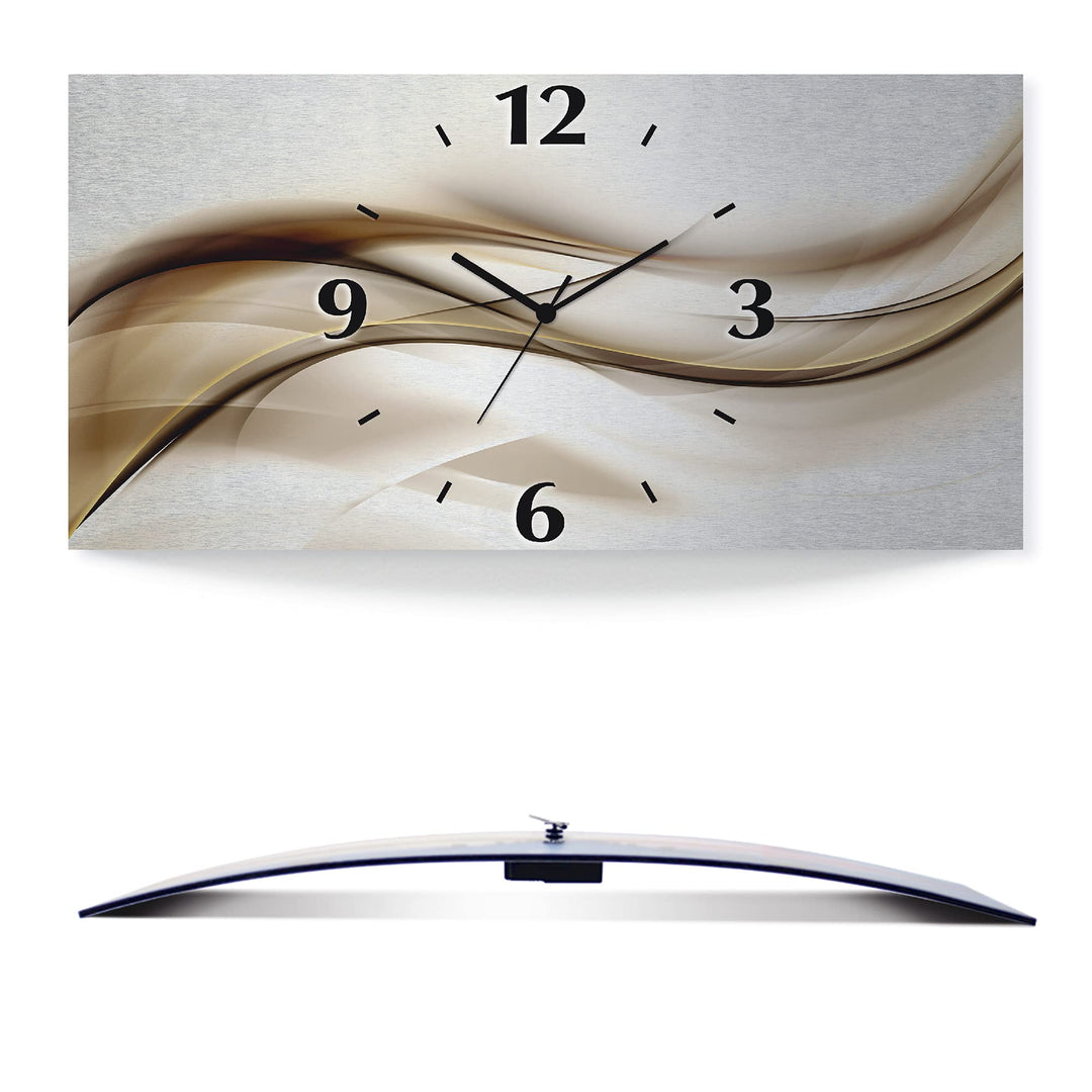 ARTLAND Wanduhr ohne Tickgeräusche Alu Funkuhr 50x25 cm Eckig Lautlos 3D Design Welle Abstrakt Moder