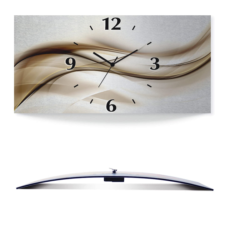 ARTLAND Wanduhr ohne Tickgeräusche Alu Funkuhr 50x25 cm Eckig Lautlos 3D Design Welle Abstrakt Moder