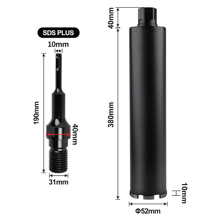 CPROSP 1¼" UNC Diamantbohrkrone ø52MM, L 420mm, Kernbohrkrone mit SDS PLUS Adapter, Bohrkrone für Na
