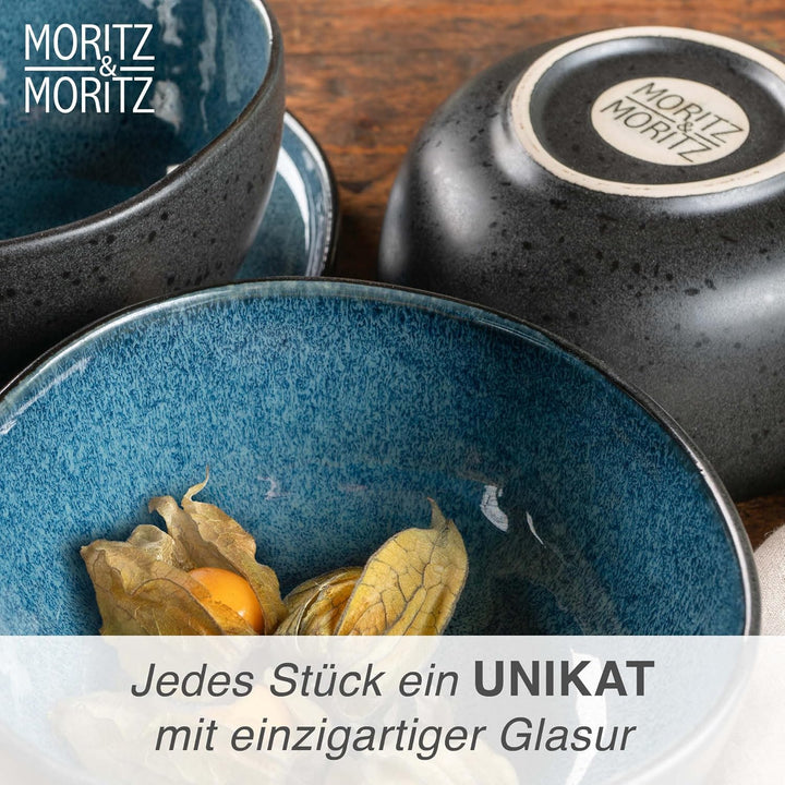 Moritz & Moritz ORGANIC Müslischalen Set 6-teilig Blau, Steingut Bowls im modernen Design, ca. 500 m