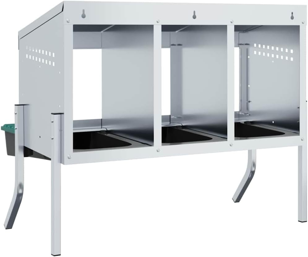 Hühner-Nistkasten mit 4 Fächern aus verzinktem Stahl, höhenverstellbare Beine, wetterfest, für Geflü