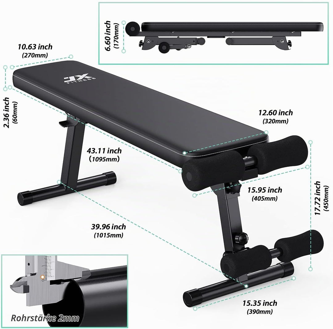 JX FITNESS Multifunktion Hantelbank Trainingsbank Flachbank Klappbare Hantelbänke und Rückentrainer,