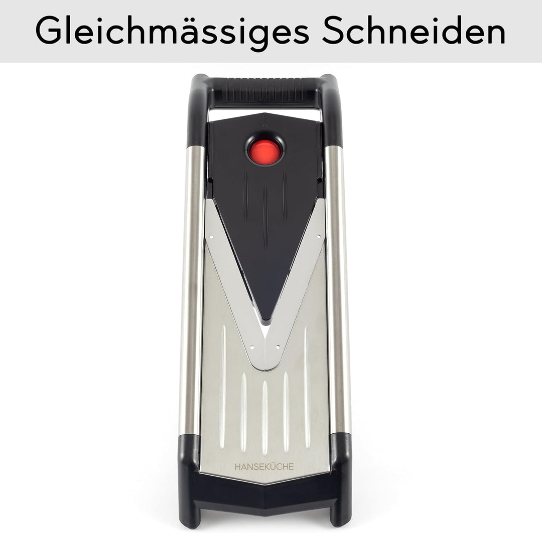 Profi V-Gemüsehobel Edelstahl - Mandoline Küchenhobel inkl. 5 Einsätze - Verstellbarer Gemüseschneid