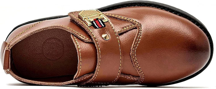 DADAWEN Anzugschuhe für Kinder Jungen Klettverschluss Halbschuhe Schule Uniformschuhe 29 EU Braun, 2